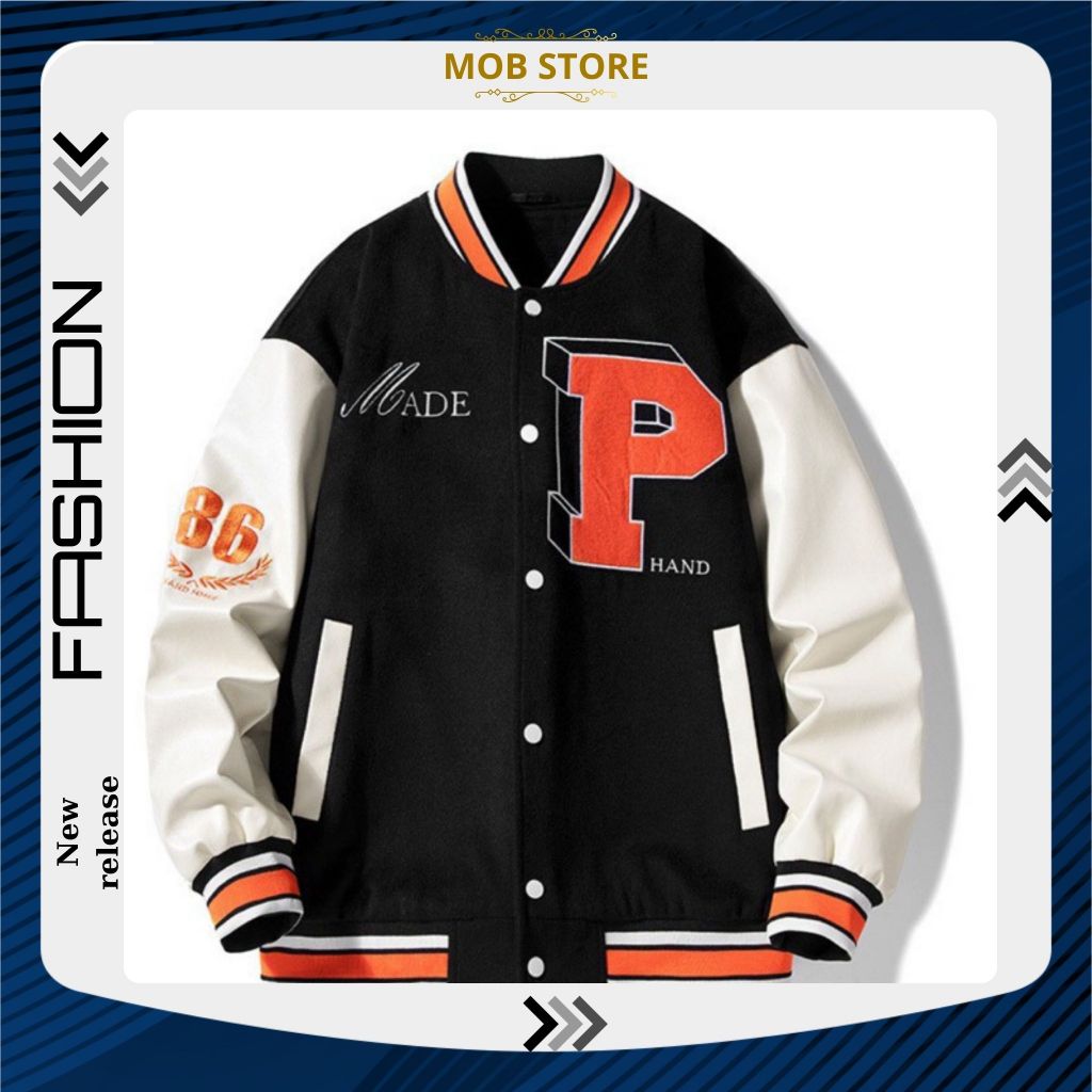 Áo Khoác Bomber Varsity Jacket Bóng Chày Thêu Chữ  Chất Da Lộn Lót Dù Form Rộng Basic Nam Nữ Unisex Couple Ulzzang