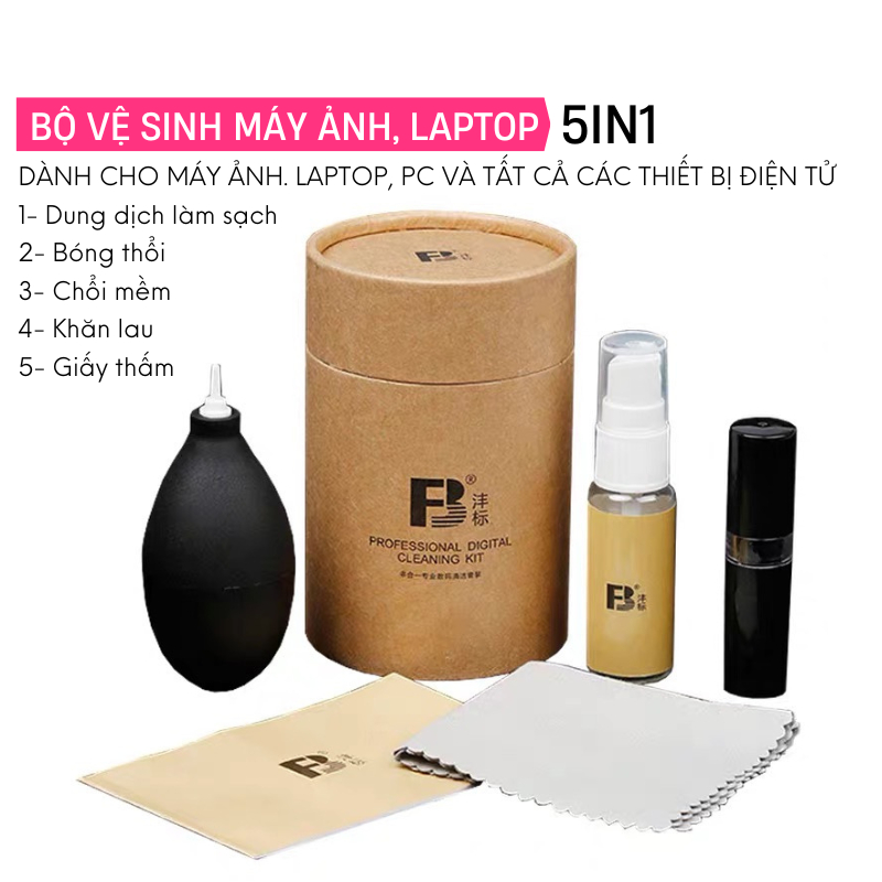  Bộ vệ sinh máy ảnh laptop chính hãng FB 5in1 gồm 5 món dung dịch bóng thổi chổi khăn lau giấy thấm dầu 
