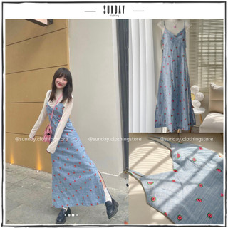 Đầm Maxi Hai Dây Thêu Dưa Hấu Chất vải Linen, Đầm Thêu Dưa Hấu - Sunday Clothing DAM015