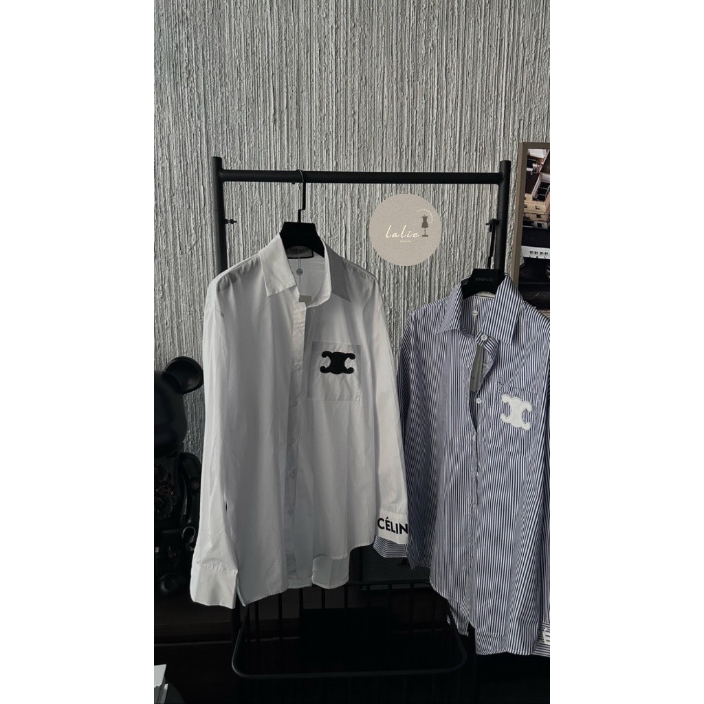 Áo Sơ Mi Nữ Ce.line Thêu Form Rộng Unisex Phong Cách Hàn Quốc | BigBuy360 - bigbuy360.vn