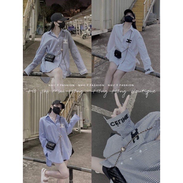 Áo Sơ Mi Nữ Ce.line Thêu Form Rộng Unisex Phong Cách Hàn Quốc | BigBuy360 - bigbuy360.vn