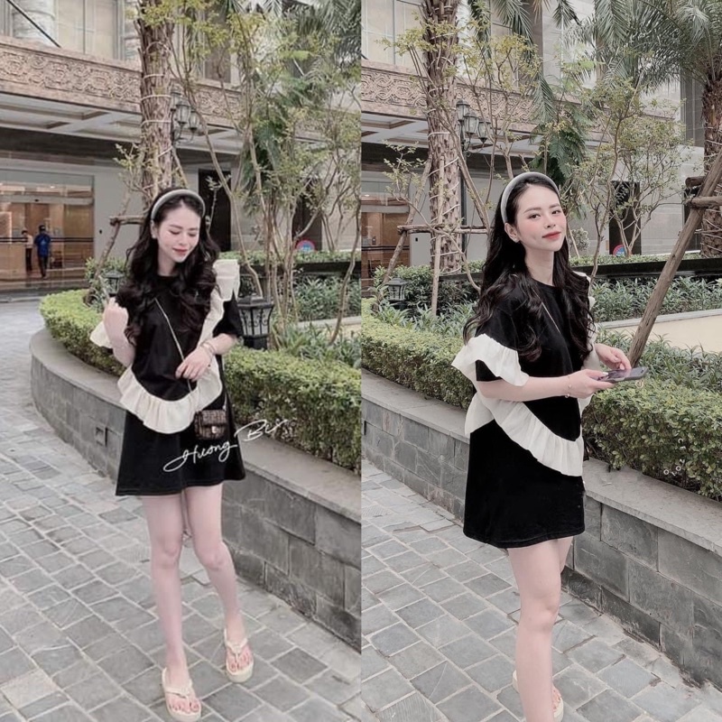 Váy Nữ, Váy Cotton Đen Bèo Tơ Cá Tính Phong Cách Tiểu Thư Siêu Xinh | BigBuy360 - bigbuy360.vn