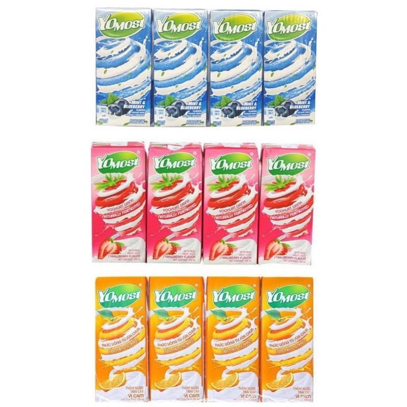 Lốc 4 Hộp Sữa Chua uống Yomost 170ml hương cam/ dâu/ lựu/ bạc hà việt quất/ fristi việt quất 180ml mới