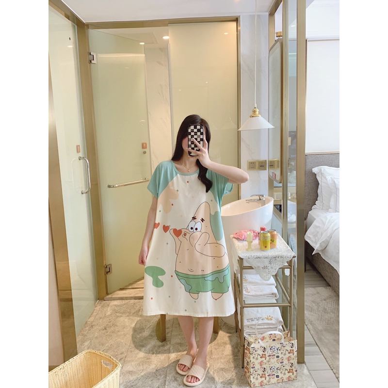 Đầm thun hoạt hình dễ thương, váy ngủ , đồ mặc nhà hàng Quảng Châu loại 1