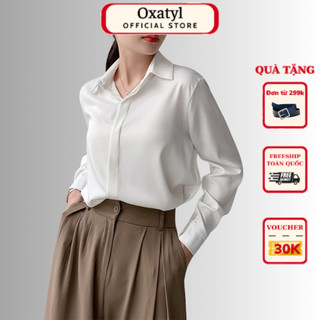 Áo sơ mi nữ cổ đức dấu cúc A23 Oxatyl phong cách công sở mới 2023