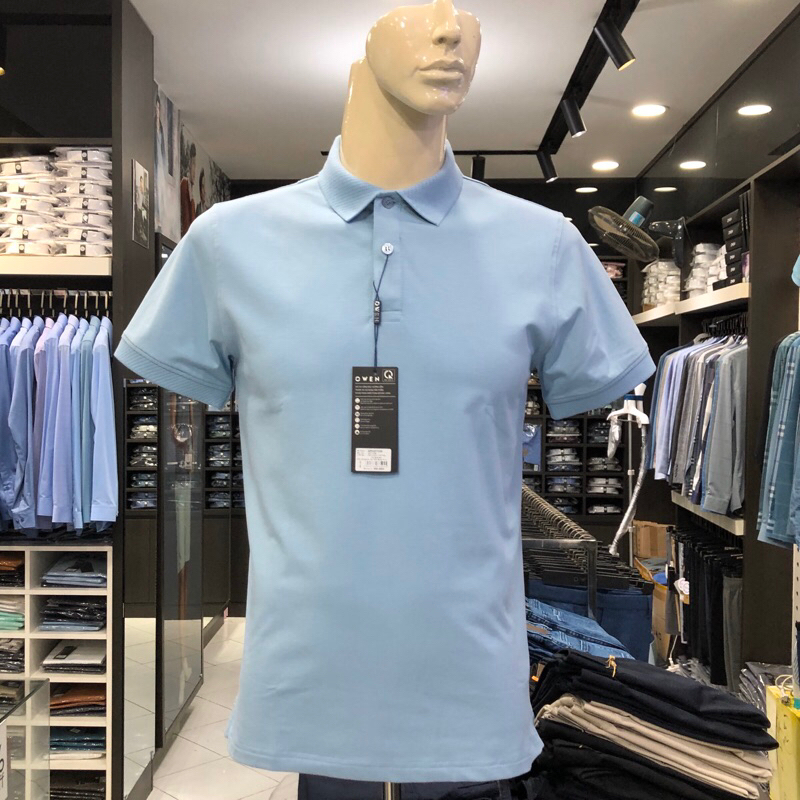 Áo polo owen màu xanh nhạt body fit vải cotton APV231339