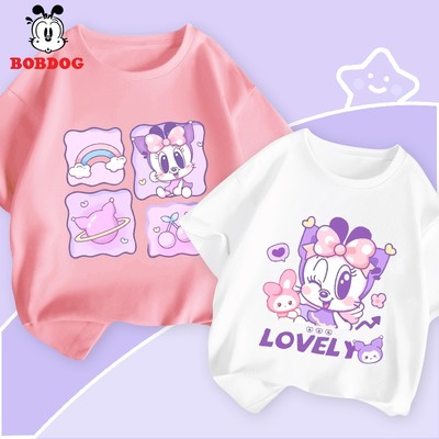 Áo thun bé gái 2026 BOBDOG áo ngắn tay chất liệu cotton mỏng mát in hình cute cho bé