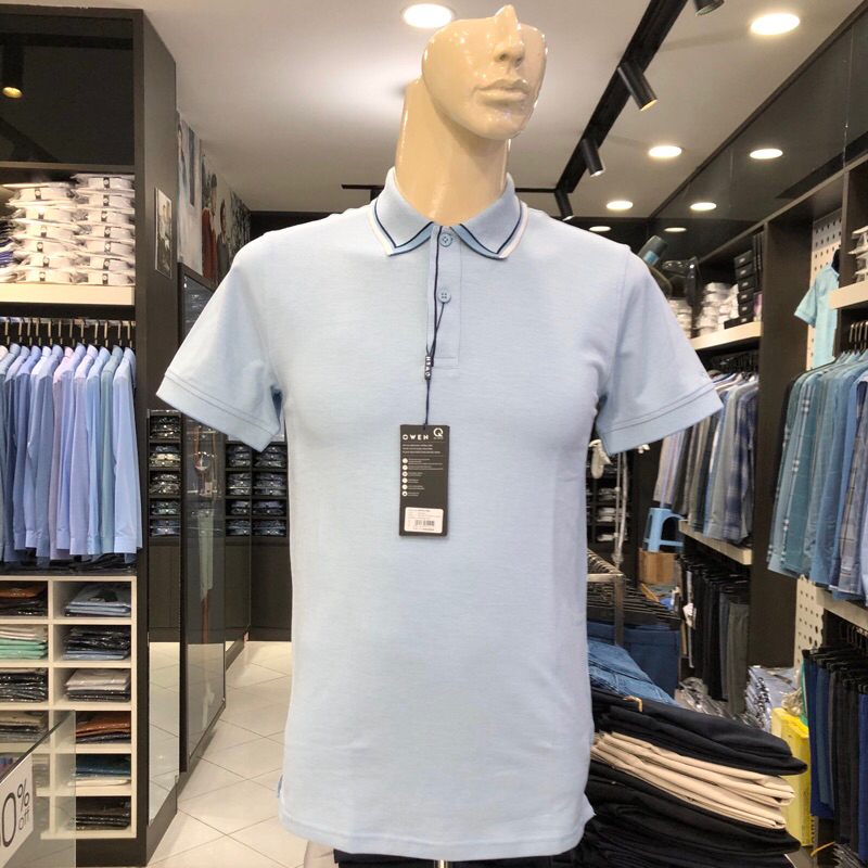 Áo polo owen màu xanh nhạt body fit vải cotton APT231404