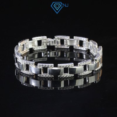Lắc tay nam bạc hình dây đồng hồ đính đá đơn giản, sang trọng LTA0141 - Trang Sức TNJ