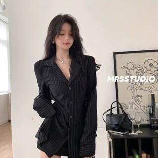 Áo sơ mi nữ kẻ sọc cá tính sẻ tà tôn dáng MRSSTUDIO chất liệu cao cấp mềm mại thoáng mát, phù hợp đi làm đi chơi MRA080G