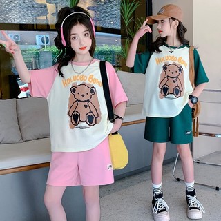Bộ cộc tay cho bé set đồ bộ bé gái hình GẤU chất cotton loại 1 mịn mát, bộ quần áo trẻ em mùa hè Babi mama B07.3