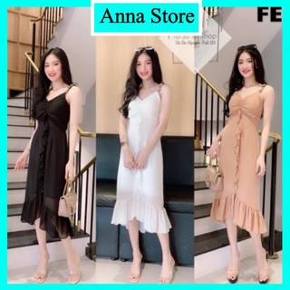 Đầm maxi xòe hai dây kết hoa nhún trước đuôi cá M281