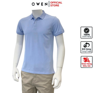 Áo thun nam có cổ bẻ polo OWEN APV231337 phông ngắn tay hàng hiệu cao cấp dáng body fit màu xanh vải cotton mềm mát