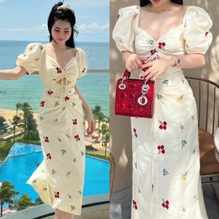 ĐẦM MIDI HOA RÚT NGỰC KHOÉT EO (KÈM VIDEO HÌNH THẬT)