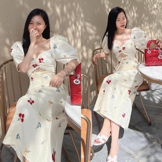 ĐẦM MIDI HOA RÚT NGỰC KHOÉT EO (KÈM VIDEO HÌNH THẬT)
