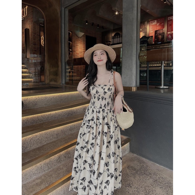 Váy Nữ, Váy Maxi Hoa Chun Ngực Buộc Dây Hot Hit 2 Màu, Đầm Nữ Maxi Dáng Dài Siêu Xinh 54 | BigBuy360 - bigbuy360.vn