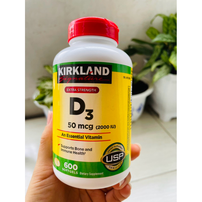 Vitamin D3 Kirkland Signature 50 mcg ( 2000 IU ), hộp 600 viên tăng hấp thu Canxi, duy trì hệ xương và răng