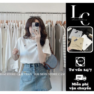 Áo Thun Cộc Tay Cổ Tròn Thêu Ngựa, Áo Phông Nữ Chất Cotton Mềm mại