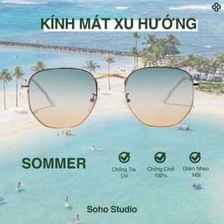 Kính mát SOMMER kim loại gọng vuông oval bo mềm Soho Studio hợp mặt tròn góc cạnh