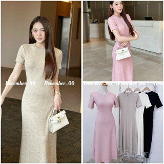 Đầm thun len tăm co giản tay ngắn fom xoè
