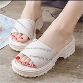 Dép quai nữ độn đế cao 5 cm phối đá sang chảnh