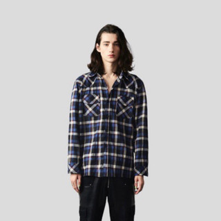 Áo Sơ Mi Nam Nữ Kẻ Caro Unisex Form Rộng Big Size, Áo Sơ Mi Kẻ Sọc Flannel Shirt Gucoon Blue/White