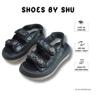 |SẴN HOẢ TỐC + TẶNG TẤT| Giày sandal Shoesbyshu quai dán chất da đính khuy năng động cá tính cho nữ phong cách retro