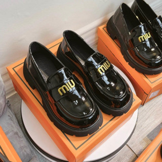 Giày lười nữ miu miu chất da mềm cực êm, moca nữ khóa đồng xịn, giày loafer nữ đế cao mũi tròn siêu xinh