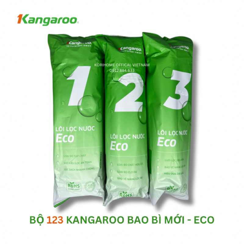 Bộ lõi lọc 123 kangaroo Hàng chính hãng 10" thường, dùng cho tất cả các dòng máy dùng 3 cốc lọc 10"