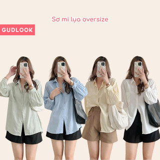 Áo Sơ Mi Nữ Dáng Rộng GUDLOOK Lụa Tăm Túi Ngực 4 Màu
