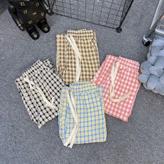 Quần Kẻ Caro Ống Rộng Nữ Cạp Chun Lưng Cao Chất Thô Đũi Có Dây Rút MA682