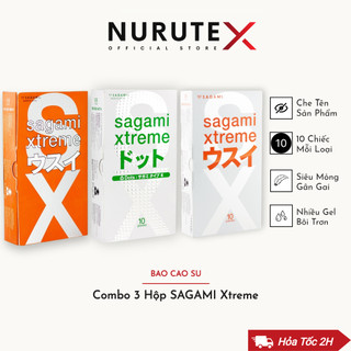Combo 3 hộp bao cao su SAGAMI XTREME WHITE Gân Gai, SUPER THIN siêu mỏng, Love Me Orange hương cam, xuất xứ Nhật Bản