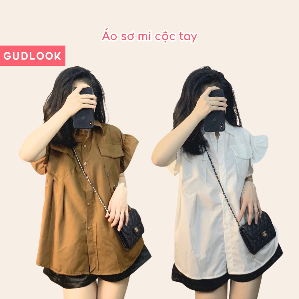 Áo Sơ Mi Nữ Cộc Tay Kiểu Vai Bèo GUDLOOK Công Sở Trẻ Trung
