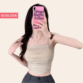 Áo Bra 2 Dây Dáng Lửng Su Lụa GUDLOOK Nhún Kèm Mút Ngực Nhiều Màu