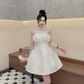Váy 2 dây đá cánh hoa laze kèm chocker