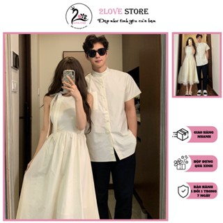  Đồ đôi nam nữ set đồ đôi đi biển đi du lịch Váy dây cổ phối nơ  áo sơ mi xuân hè 2024 Mã 39 