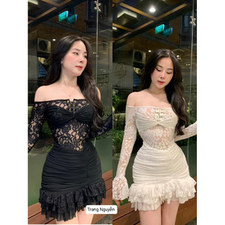 Đầm ren trễ vai tay loe sexy đi chơi, du lịch a01 d43