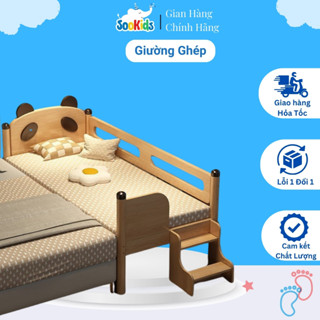 Giường Ngủ Cho Bé, Giường Ghép Cho Bé Với Giường Bố Mẹ Hình Gấu Dễ Thương, Chất Liệu Gỗ Tự Nhiên An Toàn Cho Bé