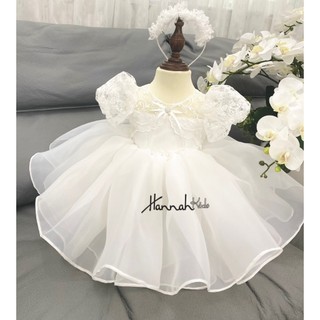 Đầm công chúa màu trắng ren tiểu thư cho bé gái 9-27kg, đầm công chúa màu trắng dự tiệc cho bé gái hannah kids