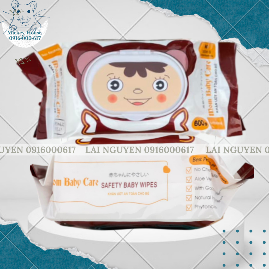 Combo 2 gói Khăn ướt Mom Baby Care 100 tờ loại 600gram không mùi khổ lớn 19x24cm
