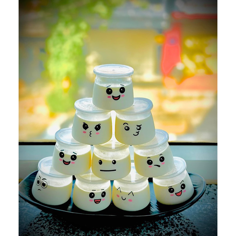 Hũ pet trong sữa chua, panacotta tròn, vuông kèm nắp