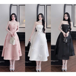 Váy tafta thiết kế đáp cổ đính nơ sang chảnh size SML - HP32