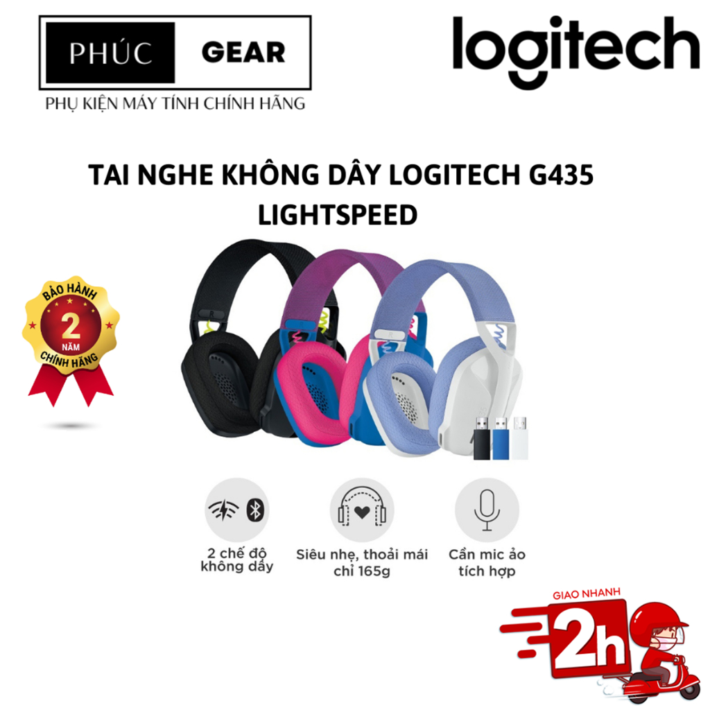 Tai nghe Không dây Logitech G435 Lightspeed - Đen/Trắng/Xanh - Bảo hành 24 tháng- HÀNG CHÍNH HÃNG