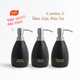 Combo siêu tiết kiệm 3 bình đựng sứ in dầu gội, sữa tắm, dầu xả cho khách sạn, nhà nghỉ dáng xoài (300ml)