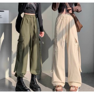 Quần kaki túi hộp thiết kế ống rộng có dây rút thời trang - nhím xù shop