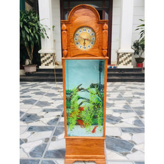  Bể cá kết hợp đồng hồ cây đứng kiểu dáng hiện đại kích thước 130x36x28cm kính siêu trong 7ly 