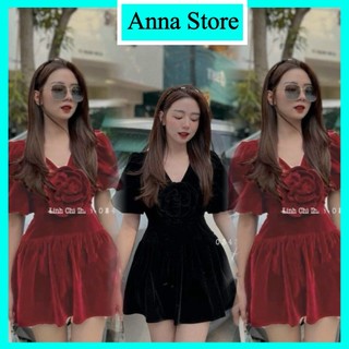 Đầm Nhung Tay phồng kết hoa ngực ,đầm 2 dây cổ tim hở lưng sexy gợi cảm ,sang chảnh , Mặc Siêu  Tôn Dáng M712 M669