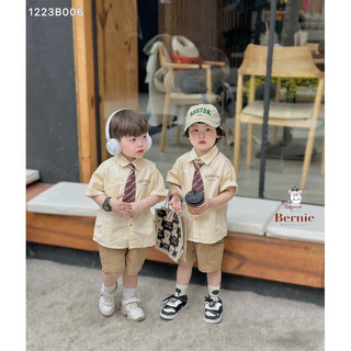 Set bộ sơ mi kèm cavat chất liệu thô mềm Bernie FASHION cho bé