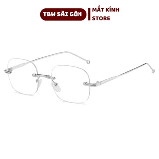 Mắt kính nam nữ không viền cao cấp gọng kính vuông giả cận trong suốt chống ánh sáng xanh khung kim loại K103