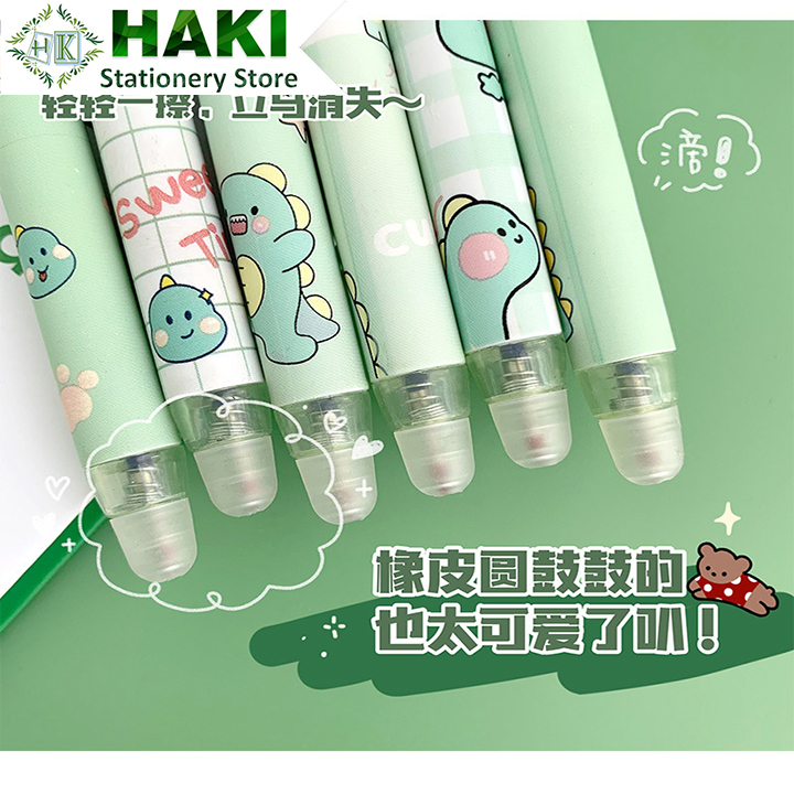 Bút bi bấm xóa được mực xanh HAKI có đầu gôm tẩy được ngòi 0.5mm họa tiết hoạt hình xinh xắn nhiều mẫu B80 | BigBuy360 - bigbuy360.vn